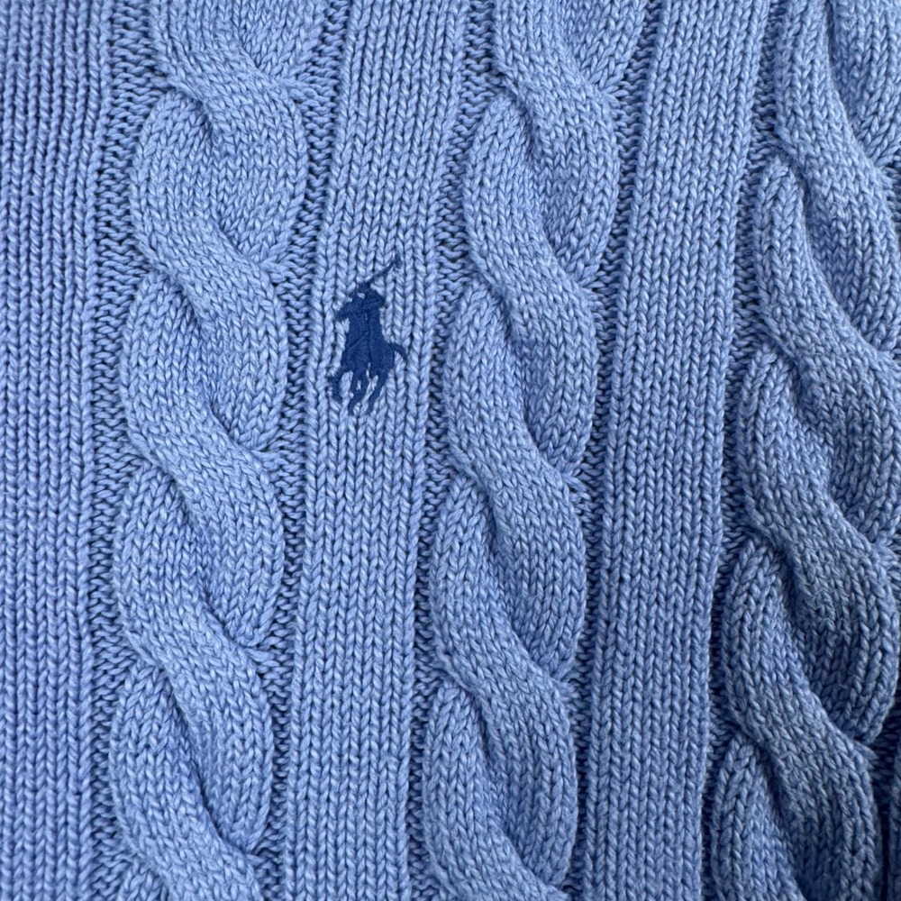 Polo Ralph Lauren Womens Cable Knit Crewneck Sweater Blue Embroidered Pony Large - Picture 7 of 8